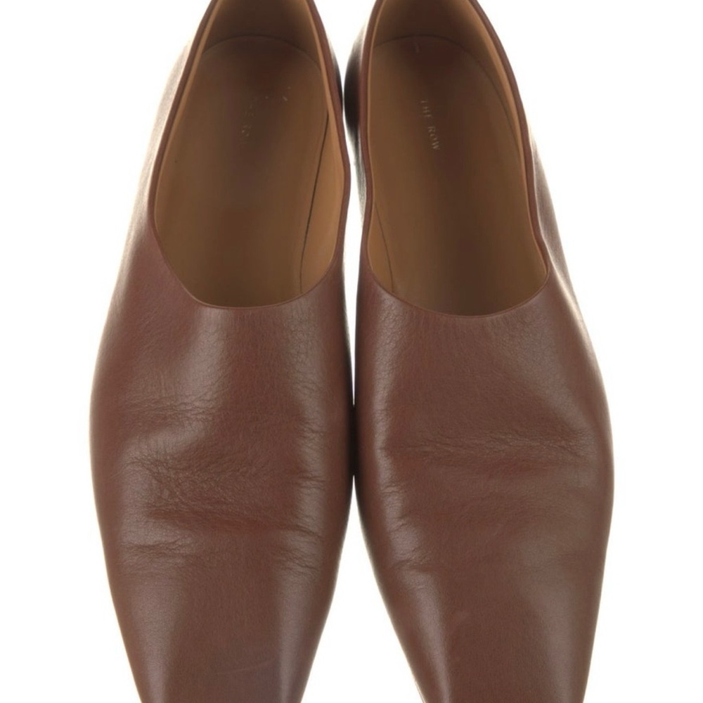 The Row Brown Leather Square-Toe Flat - Picture 3 of 5